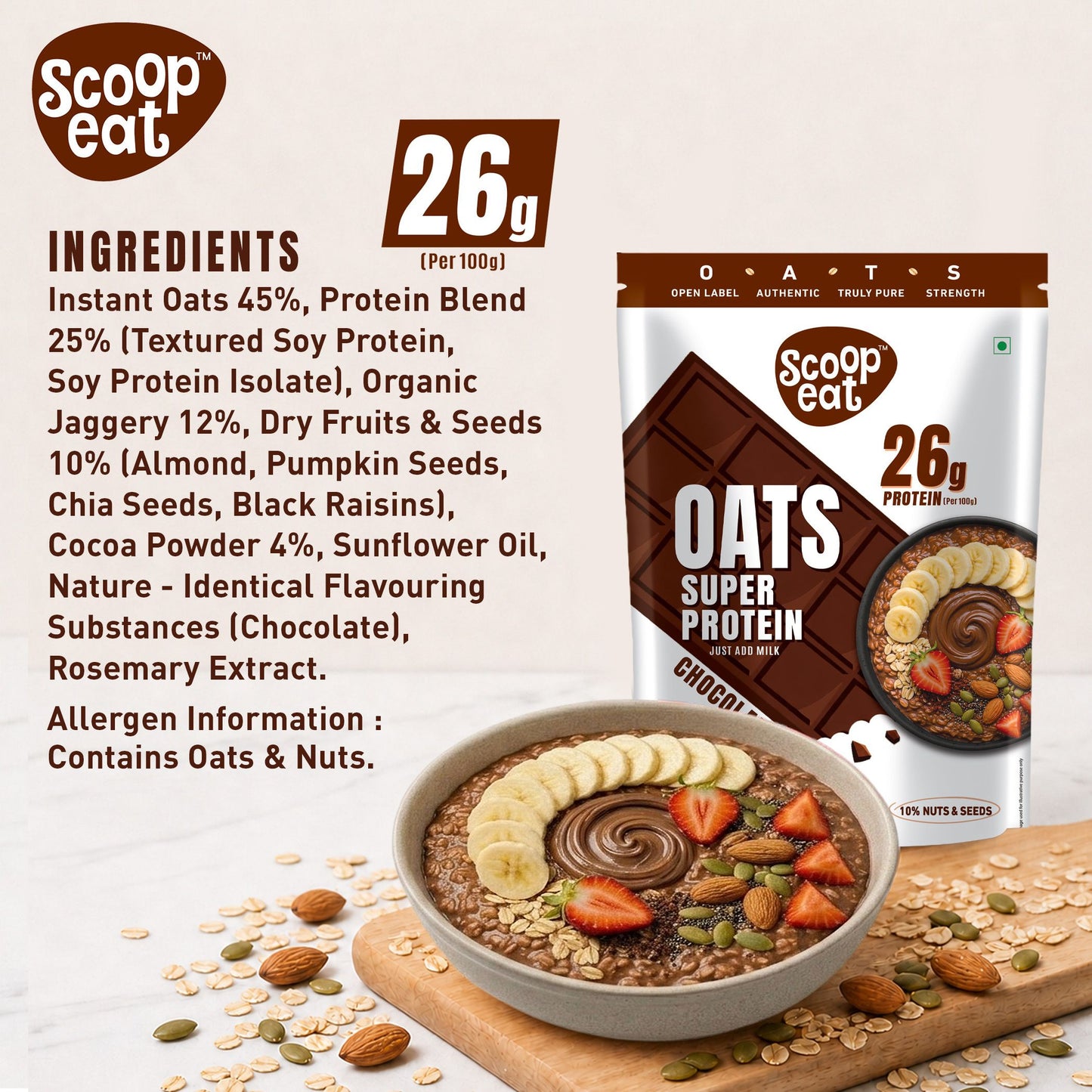 Scoopeat 26g Super High Protein Chocolate Oats 400gm