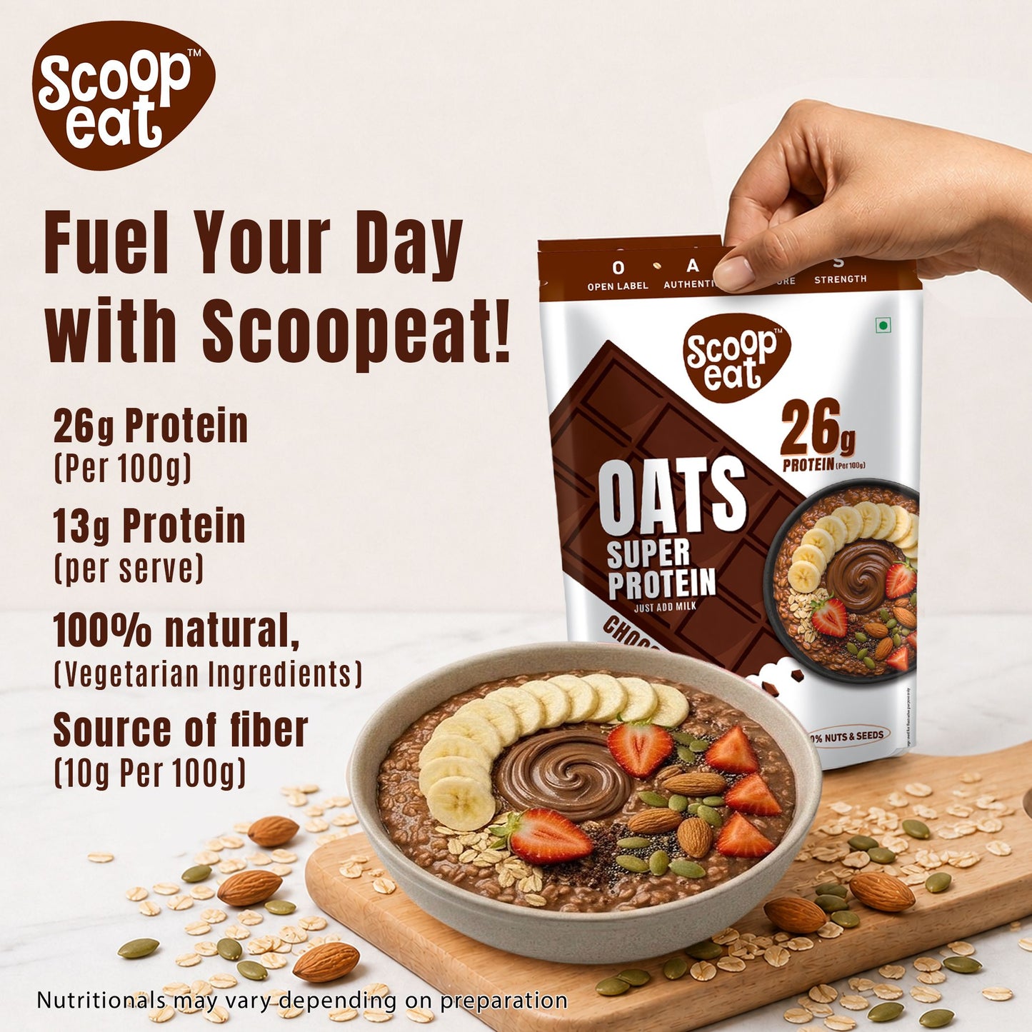 Scoopeat Assorted Oats pack of 2  - 26g Super High Protein Chocolate Oats 400gm