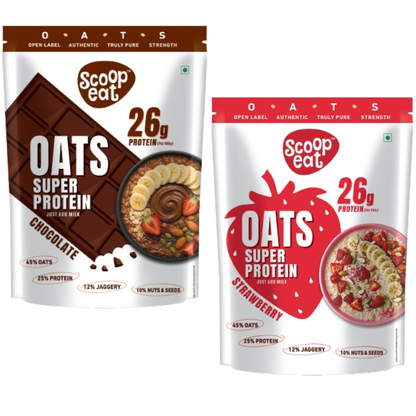 Scoopeat Assorted Combo of 2 - 26g Super High Protein Chocolate Oats + 26g Super High Protein Strawberry Oats