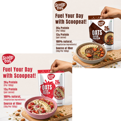 Scoopeat Assorted Combo of 2 - 26g Super High Protein Chocolate Oats + 26g Super High Protein Strawberry Oats