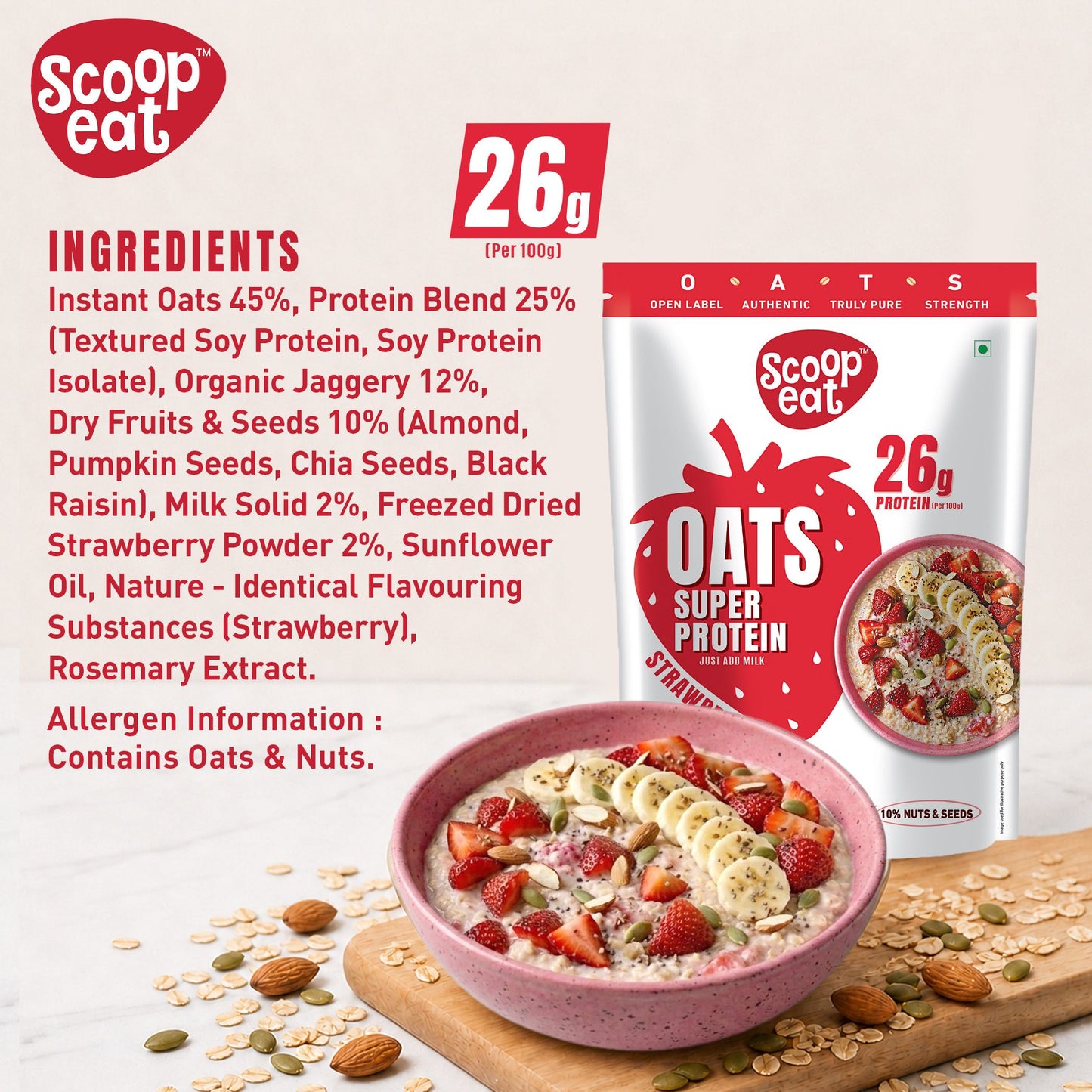 Scoopeat 26g Super High Protein Strawberry Oats 400gm