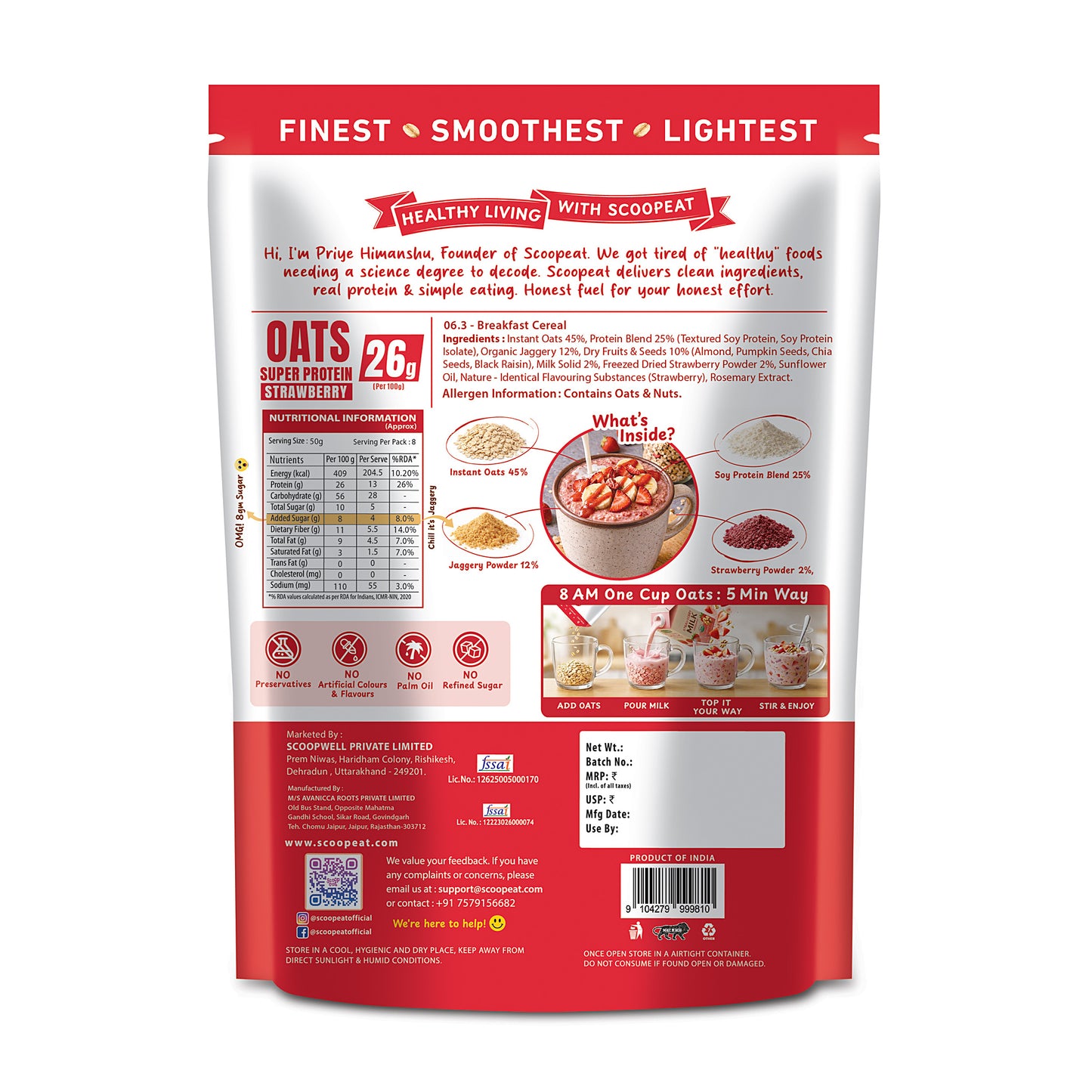 Scoopeat 26g Super High Protein Strawberry Oats 400gm