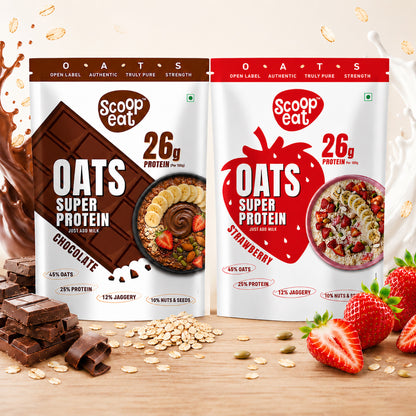 Scoopeat Assorted Combo of 2 - 26g Super High Protein Chocolate Oats + 26g Super High Protein Strawberry Oats