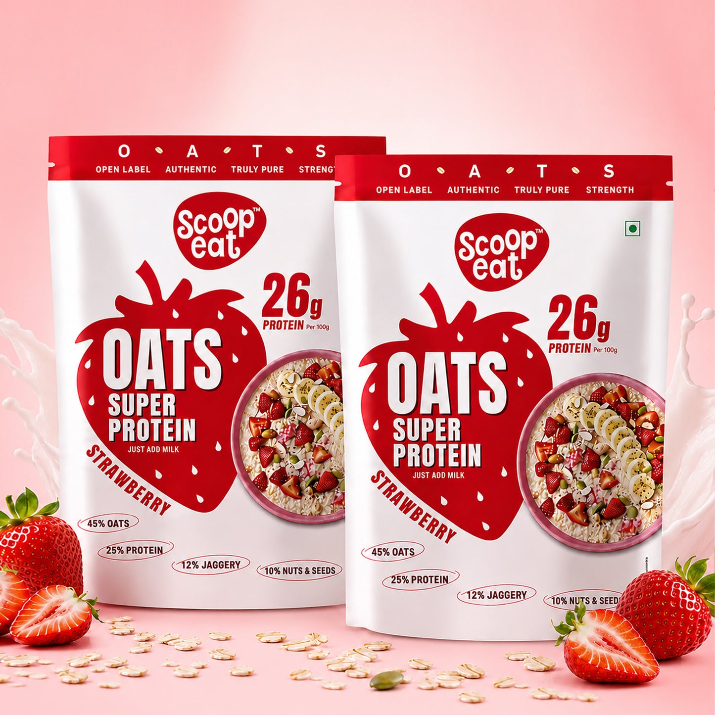 Scoopeat Assorted Oats pack of 2 - 26g Super High Protein Strawberry Oats